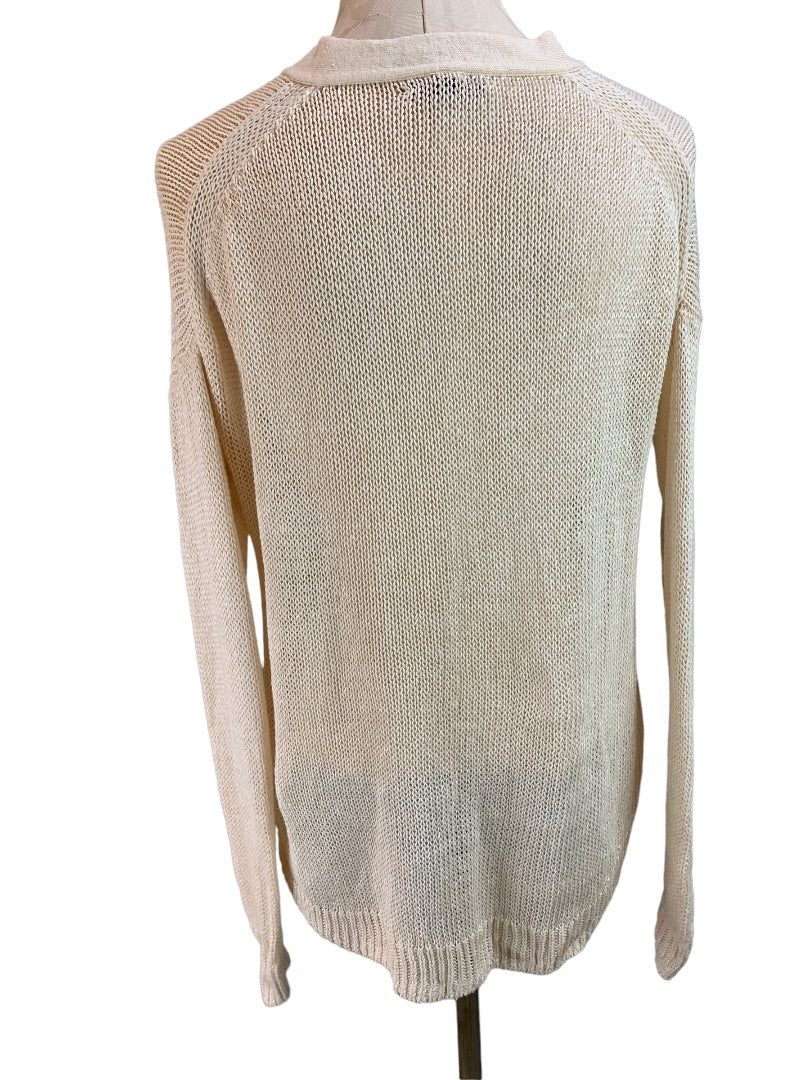 Small J.Crew Women's  Loose Knit Linen Sweater Lace Up Neckline Ivory