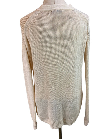 Small J.Crew Women's  Loose Knit Linen Sweater Lace Up Neckline Ivory