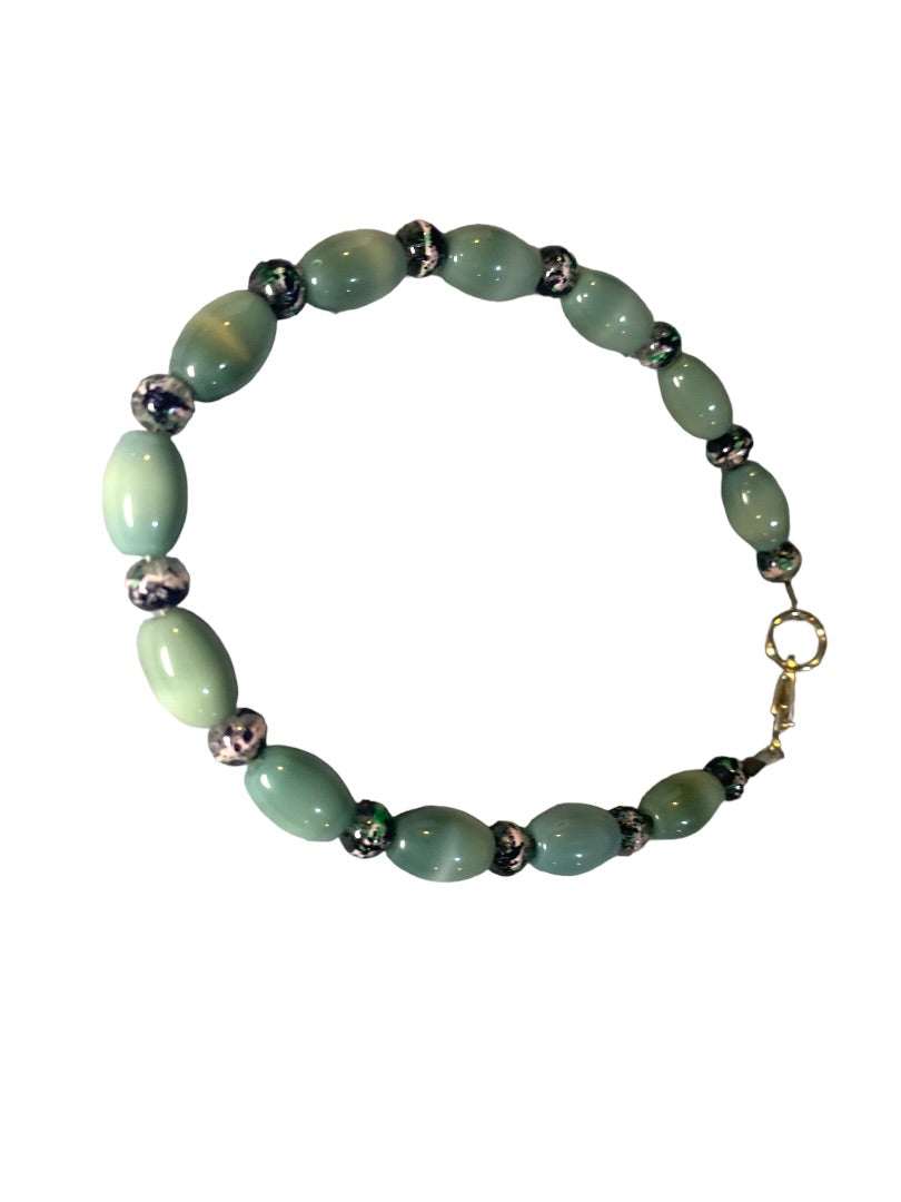 Large 8" Beaded Gray Green Glass Clasp Bracelet Spacers