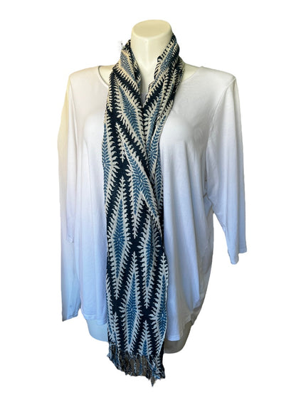 Spartina Long Linen Blend Scarf Blue Stripe Fringed