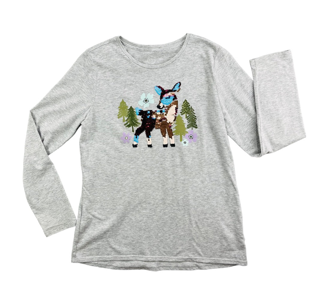 XXL (18) Wonder Nation Sequins Deer Pine Trees Holiday Long Sleeve Girls Top