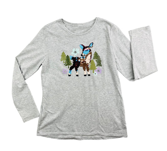 XXL (18) Wonder Nation Sequins Deer Pine Trees Holiday Long Sleeve Girls Top