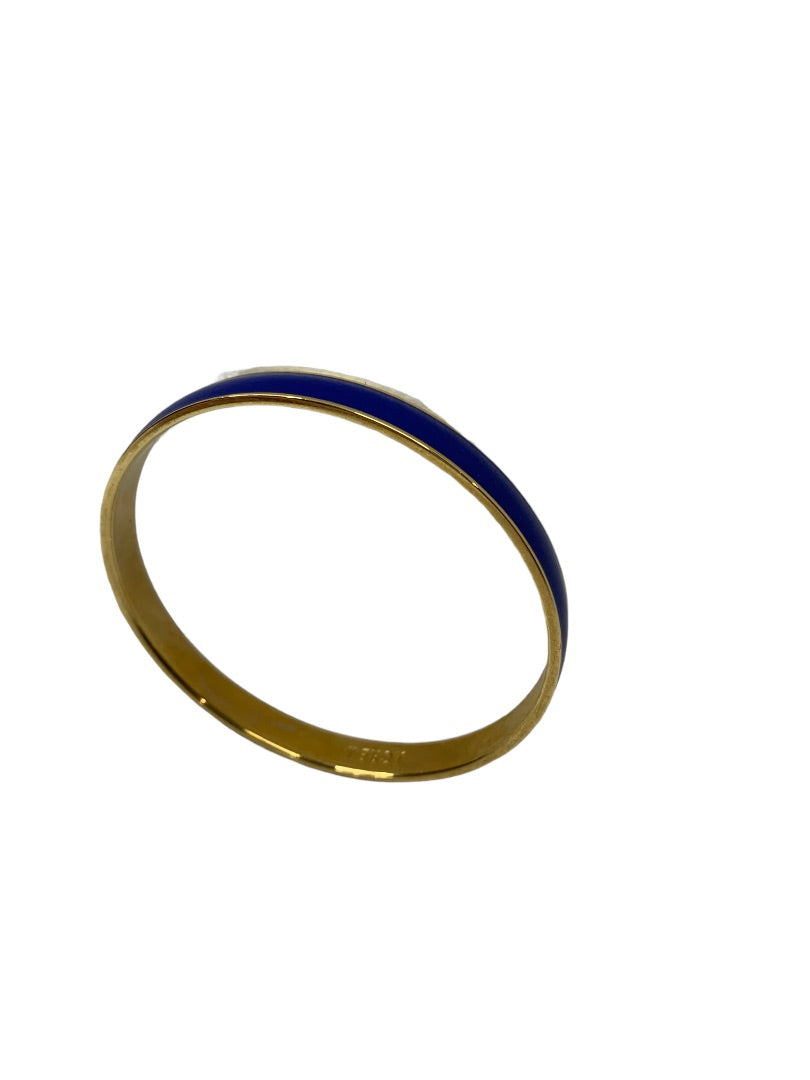 J.Crew Signed Bangle Bracelet Blue Enameled and Goldtone 2.5 Inch Diameter