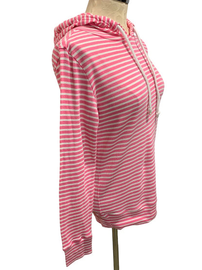 Small 1901 Women's Lightweight Pink White Striped Pullover Hoodie Soft Cotton Modal