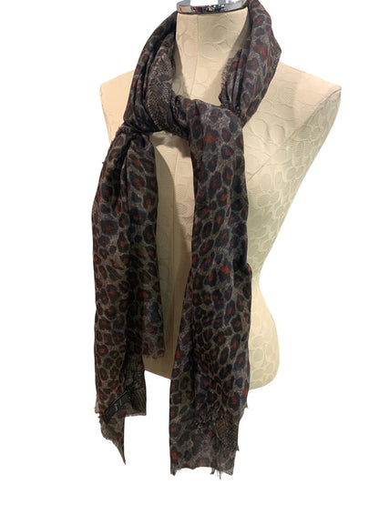 Charlie Paige Sheer Animal Print Snakeskin Reversible Brown Rust Lightweight Scarf 28 x 72