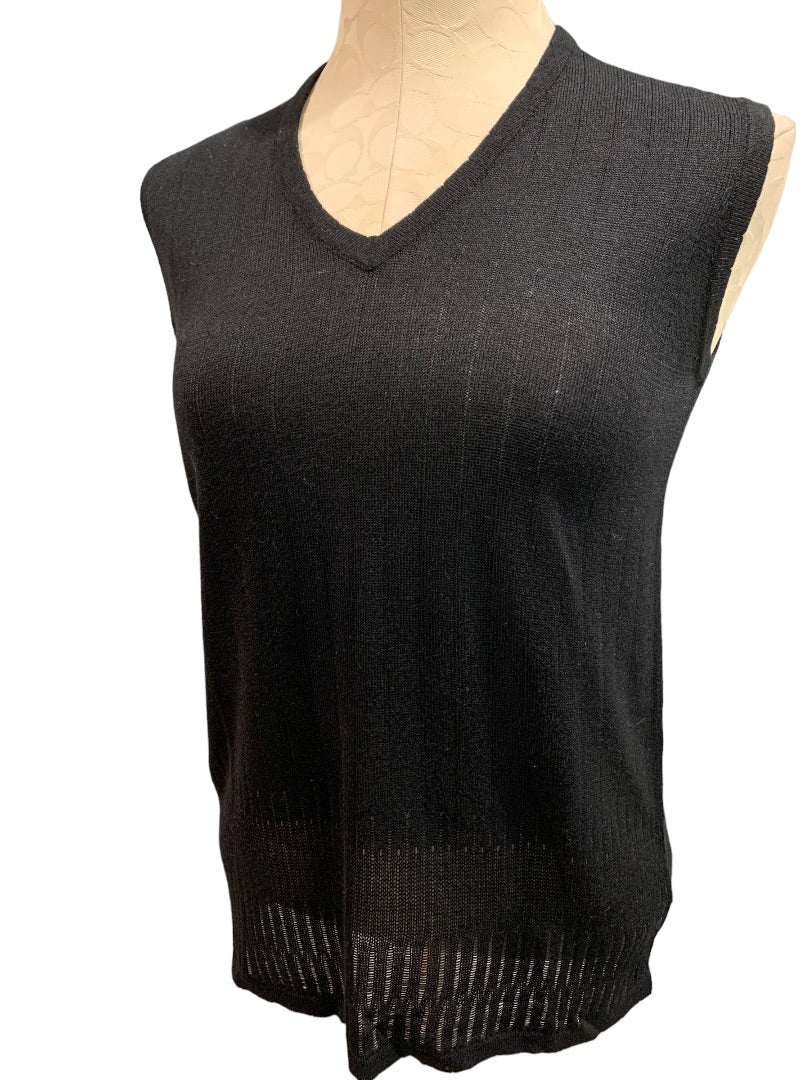 Large Carol Little Knitwear Women's Black V-Neck Lightweight Sleeveless Sweater Shell