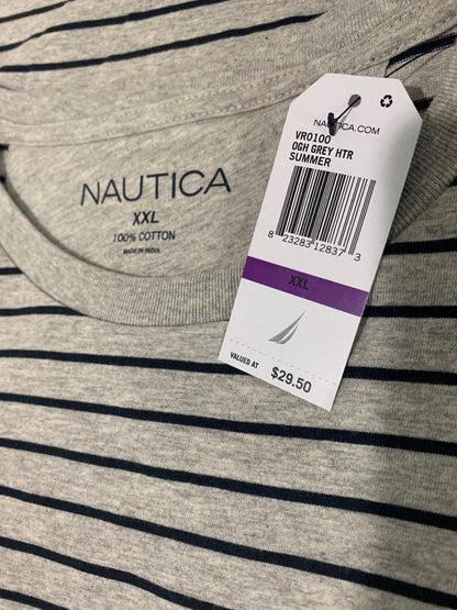 XXL Nautica Men's Striped Gray Navy Blue Short Sleeve Tshirt New