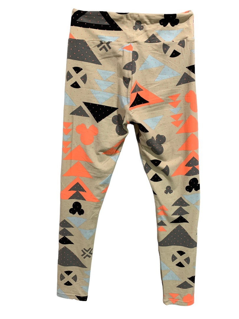 One Size LulaRoe Women's Mickey Geometric Leggings Tan Coral Triangles