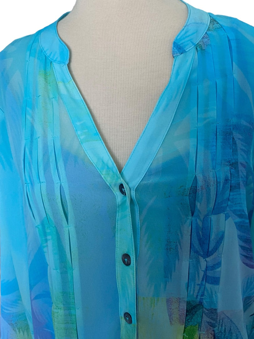 Medium Soft Surroundings Chiffon Blue Green Floral Tunic 2 Piece