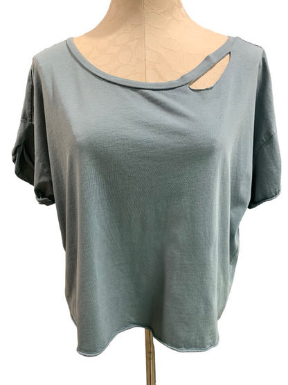 Medium B Brand Women's Dolman Roll Sleeve Distressed Oversize Tshirt