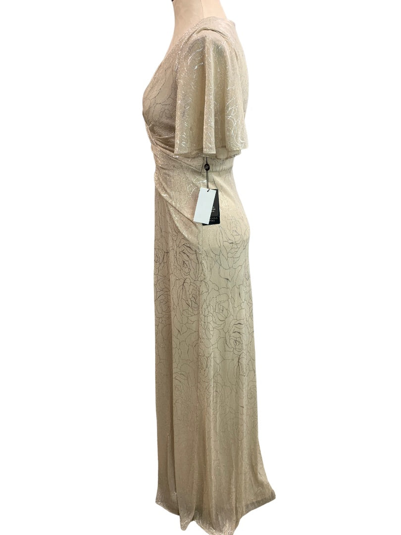 Size 2 Adrianna Papell Ablabaster Metallic Mesh Draped Gown New