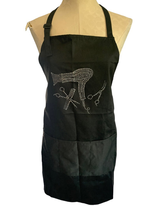 Hair Stylist Full Apron Pockets Black Bejeweled Adjustable Plum Hill