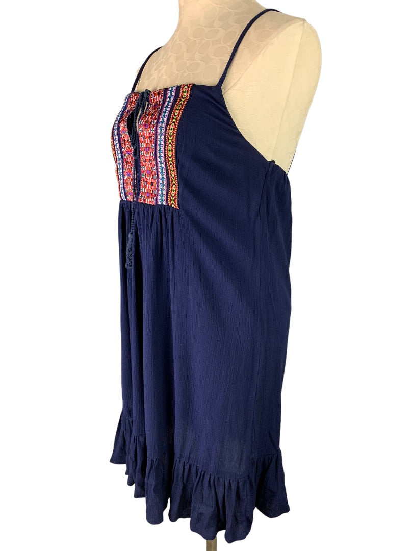 Small Way-In Clothing Company Women's Navy Blue Boho Sundress Spaghetti Strap Pullover