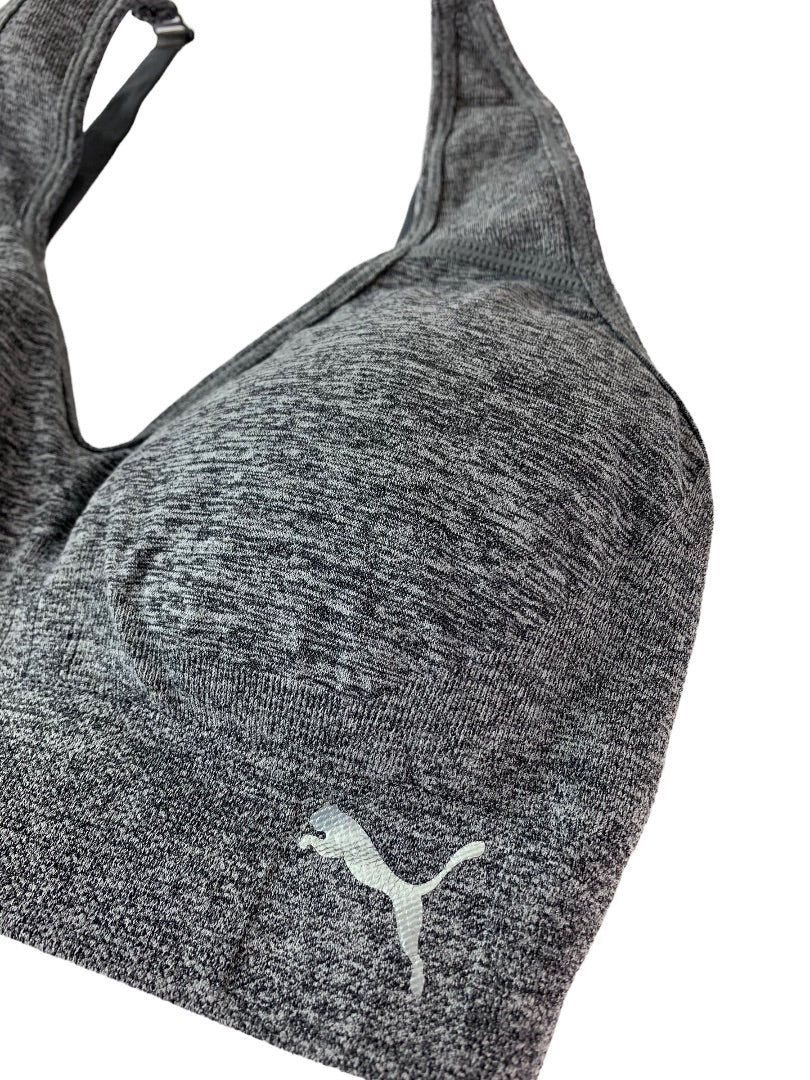 Small Puma Women's Gray Heathered Pullover Sports Bra Padded Adjustable Strap