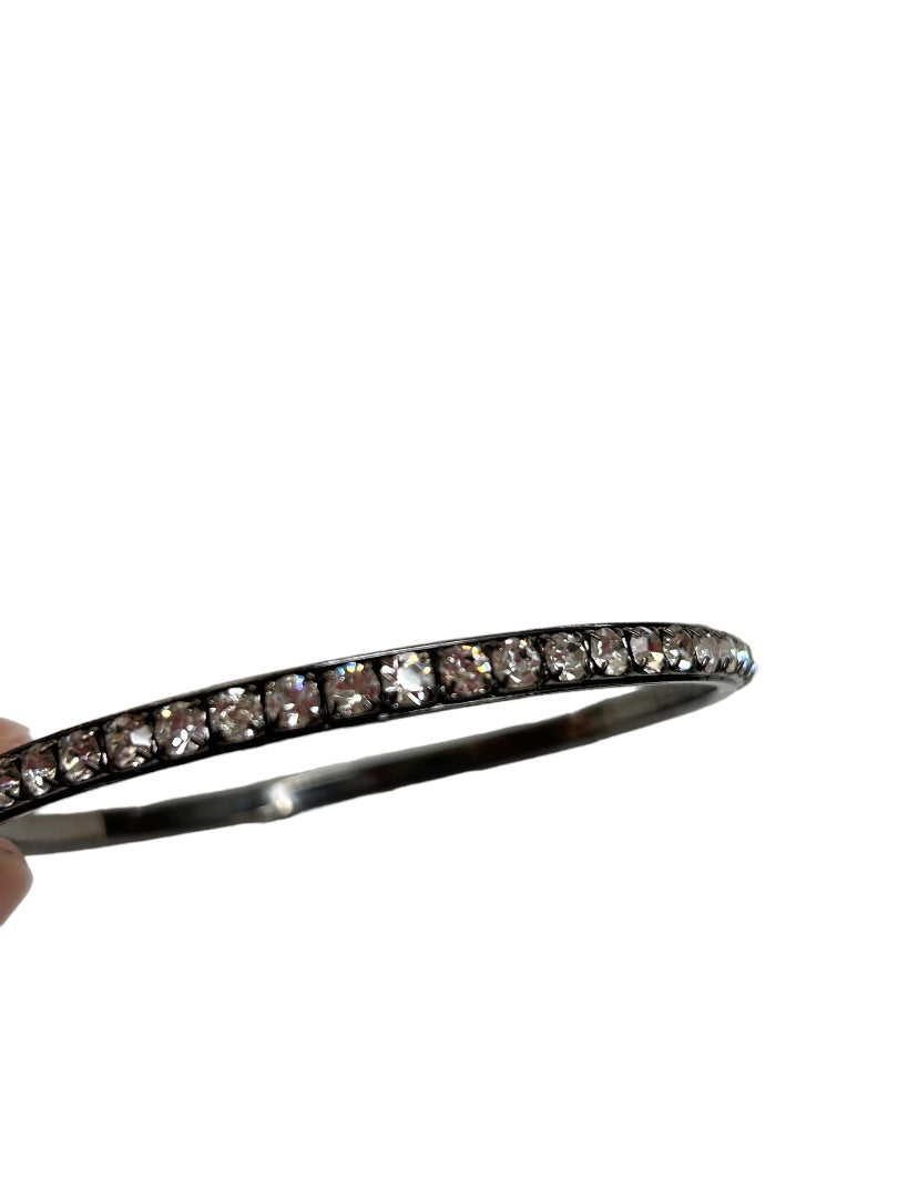 Silvertone Bangle Bracelet Rhinestone Studded 2.5" Diameter