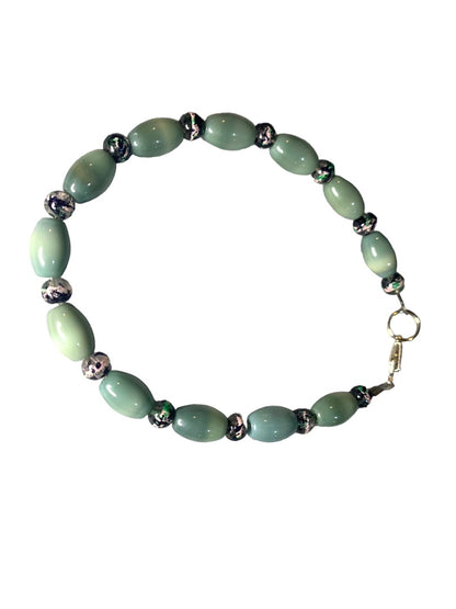 Large 8" Beaded Gray Green Glass Clasp Bracelet Spacers