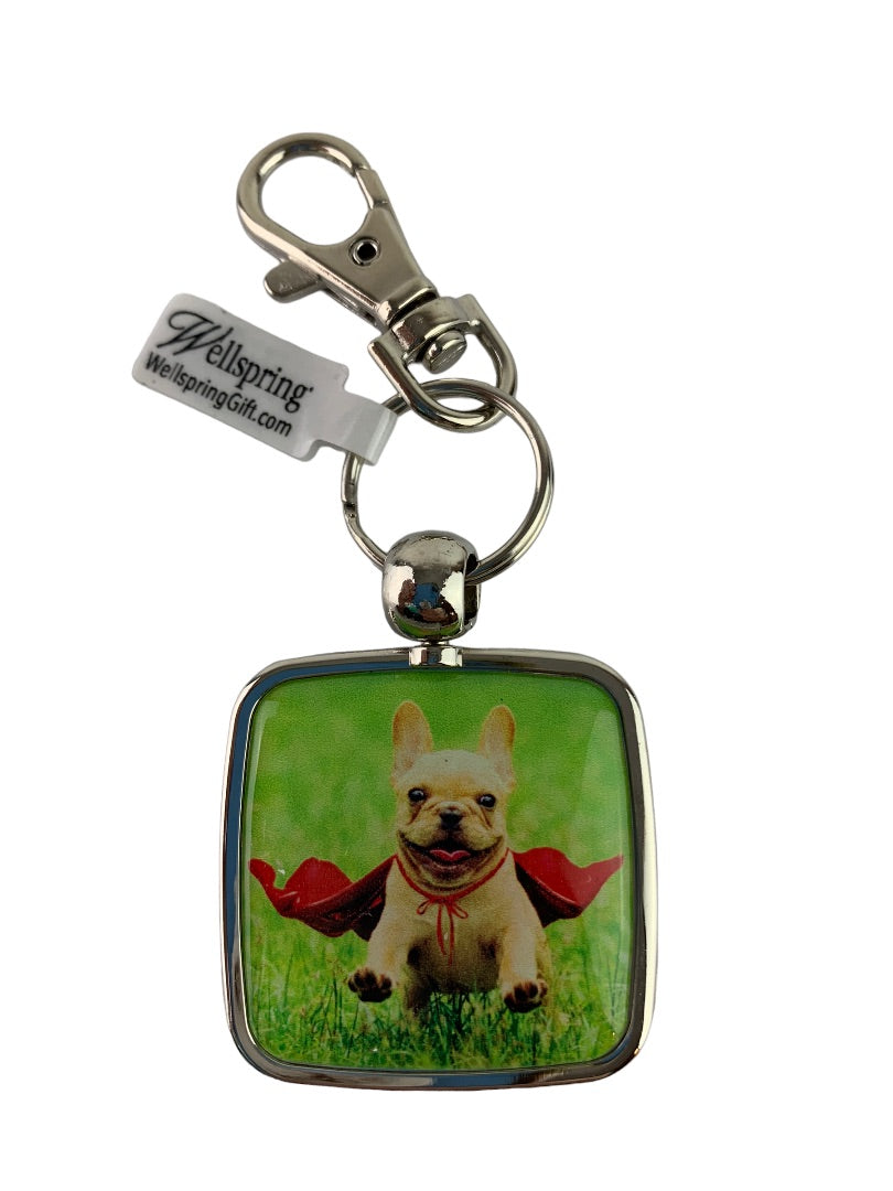 Wellspring Set of 2 New "Totally Super" Clip Key Chain Puppy French Bulldog New