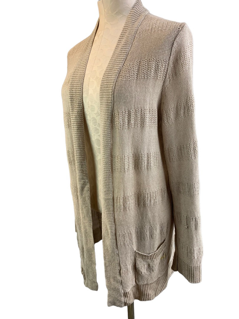 Large Talbots Women's Tan Open Linen Lightweight Cardigan Pockets Tunic Length