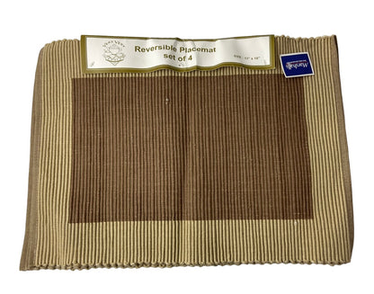 Set of 4 Very Very Table 100% Cotton Ribbed Reversible Placemats 13" x 18" Brown New