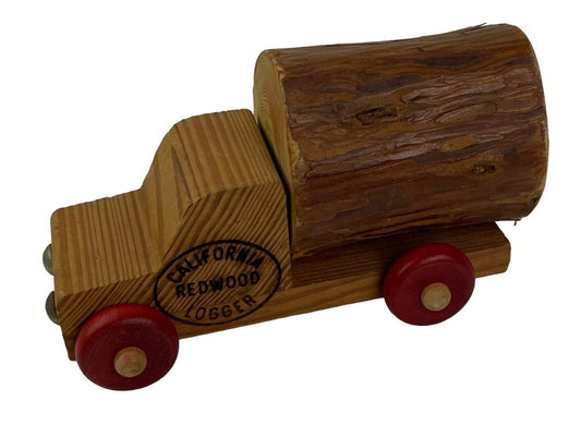 California Redwood Logger Wooden Toy Truck Red Wheels