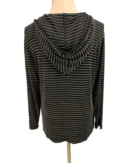 Medium Chico's Travelers Black Striped Pullover Hooded Top Travel Knit