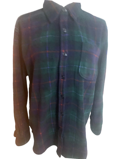 Medium Lauren Ralph Lauren Women's Fleece Shacket Button Up Shirt Green Navy