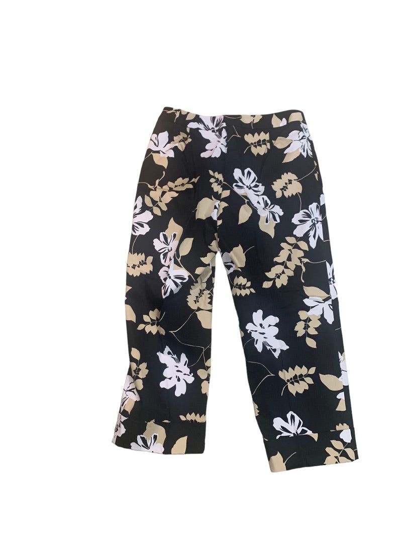 Size 8 Rafaella Women's Crop Pants Black Floral Leaf Print  23" Inseam Cuffed