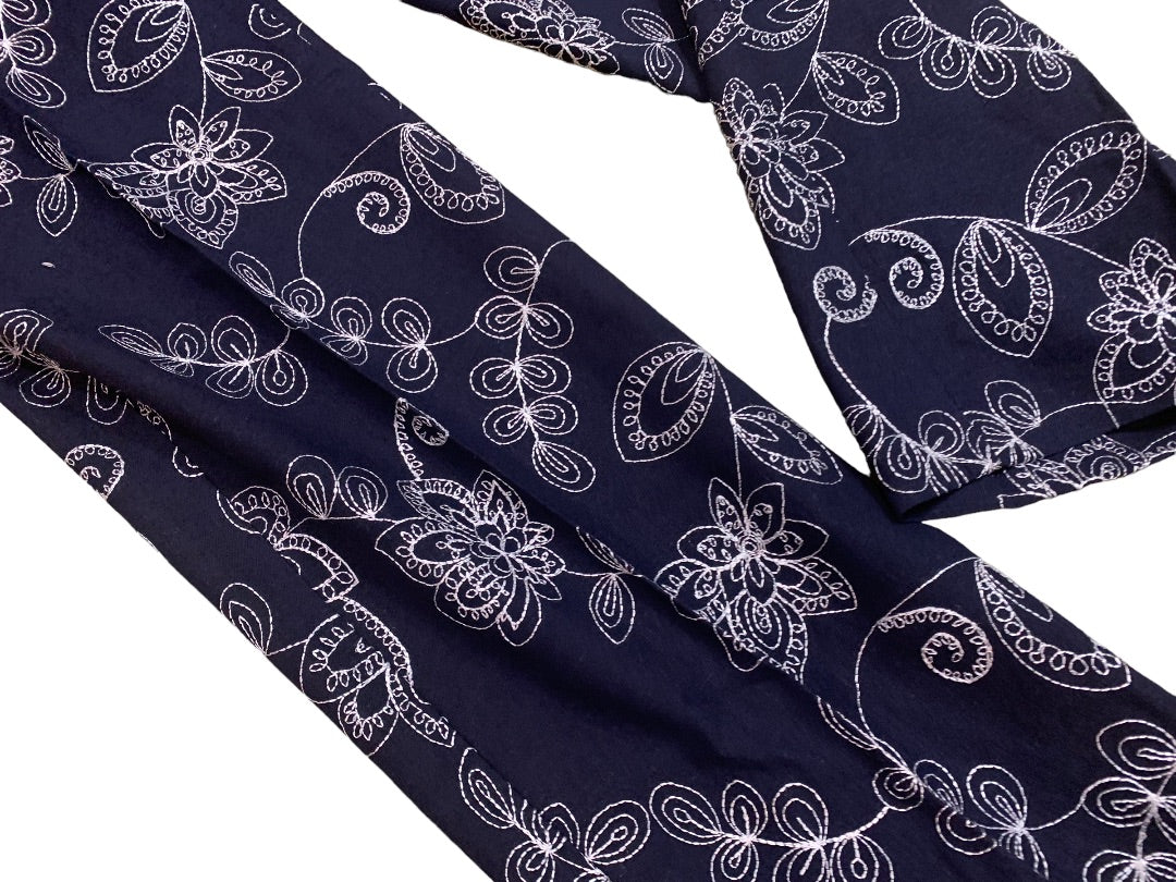 Size 10 Collection Harve Benard Women's Navy Blue Embroidered New Linen Blend Pants