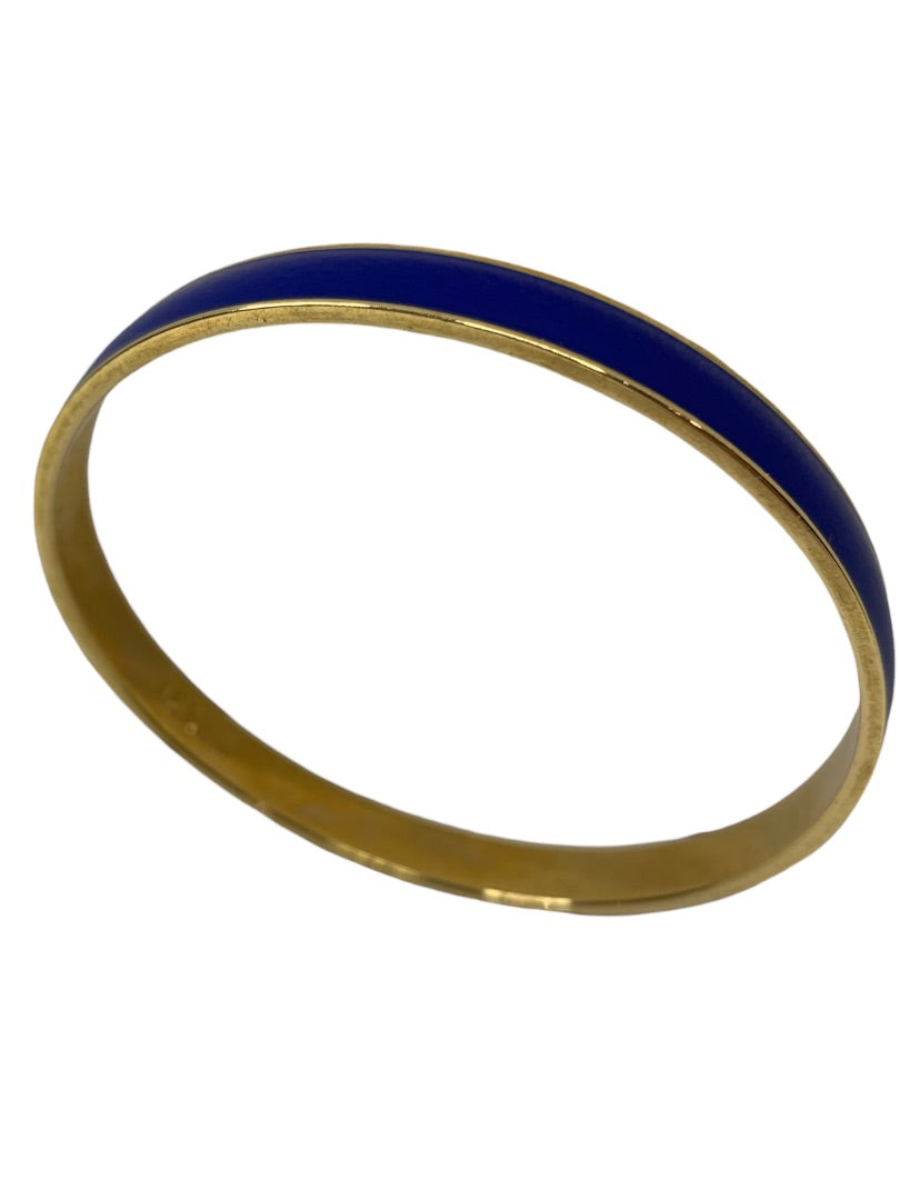 J.Crew Signed Bangle Bracelet Blue Enameled and Goldtone 2.5 Inch Diameter