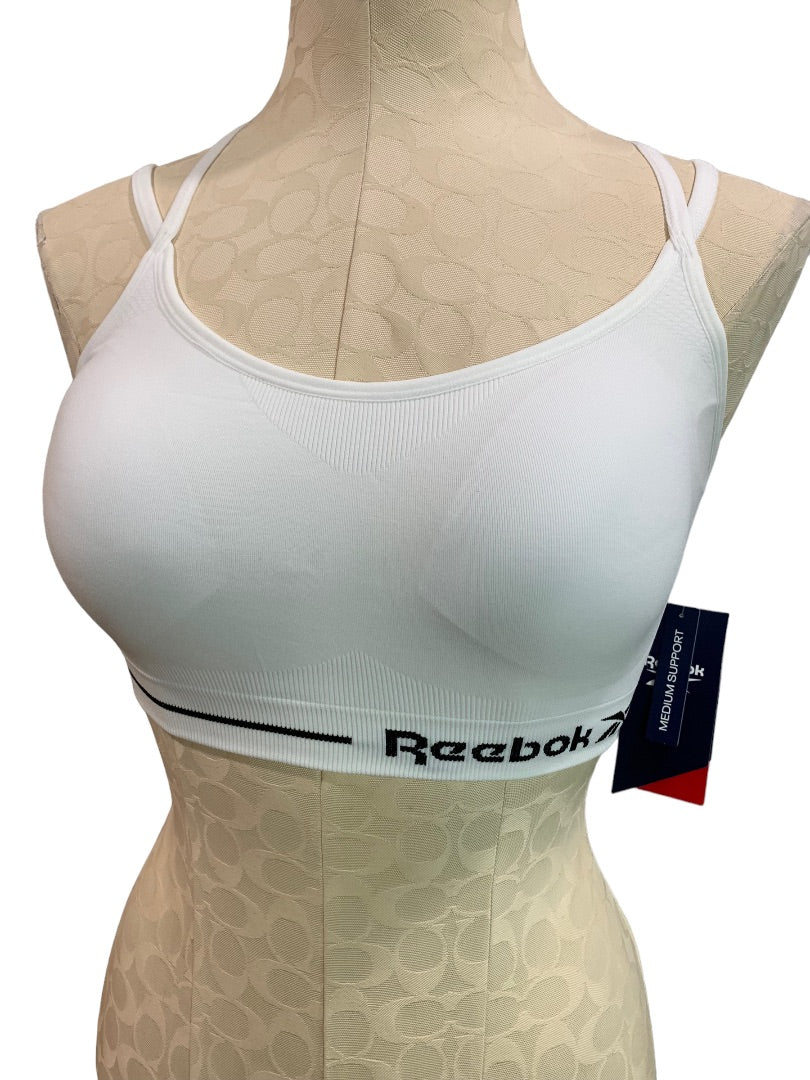 Small Reebok Rise Up Seamless Strappy Bra Sports New Stark White