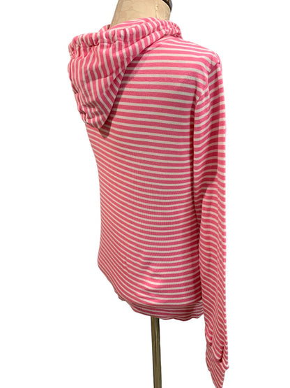 Small 1901 Women's Lightweight Pink White Striped Pullover Hoodie Soft Cotton Modal