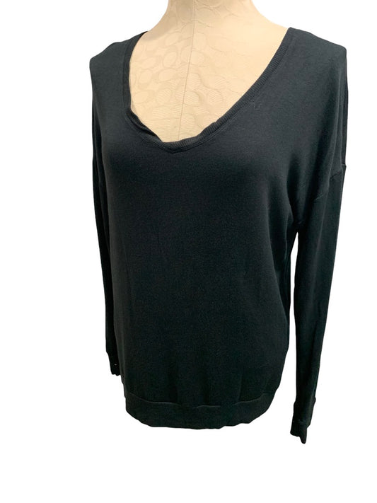 Medium Balance Collection Women's Black Oversize V-Neck Shirt Criss Cross