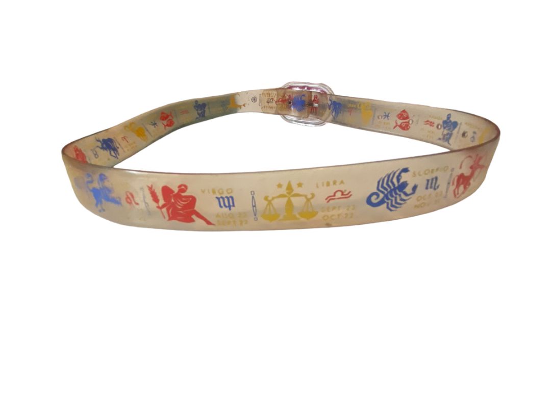 80's Clear Vinyl Rubber Zodiac Sign Belt 30" Long  1" Wide