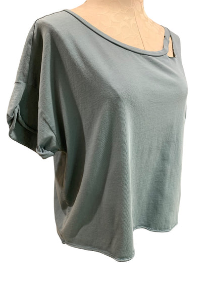 Medium B Brand Women's Dolman Roll Sleeve Distressed Oversize Tshirt