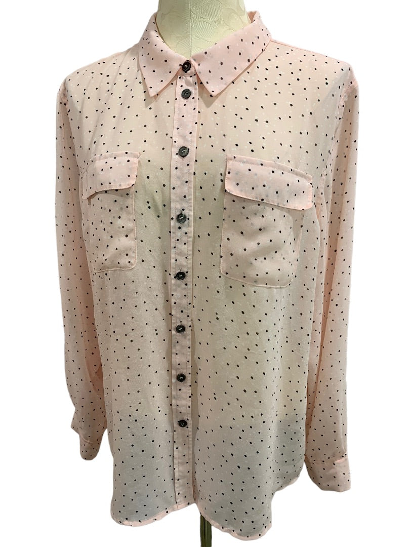 Large Two by Vince Camuto Women's Sheer Pink Button Up Blouse