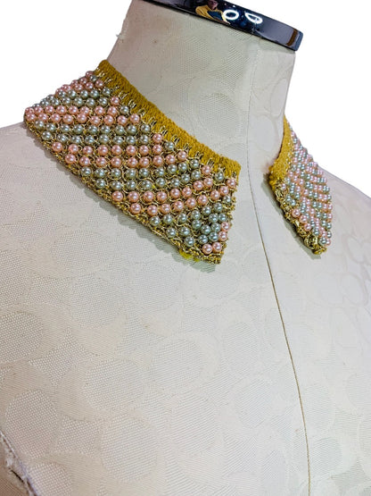 Vintage 1960s Collar Attachement Sewing Notion Pink Green Gold Threading