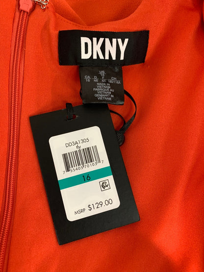 Size 16 DKNY New Wrap Style Orange Ruffle Sleeve Dress Knee Length