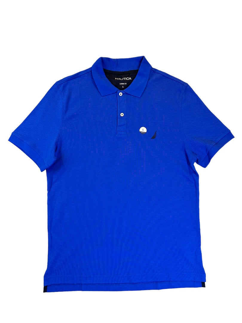 Large Nautica Men's Classic Fit Bright Cobalt Blue Short Sleeve Polo Shirt New