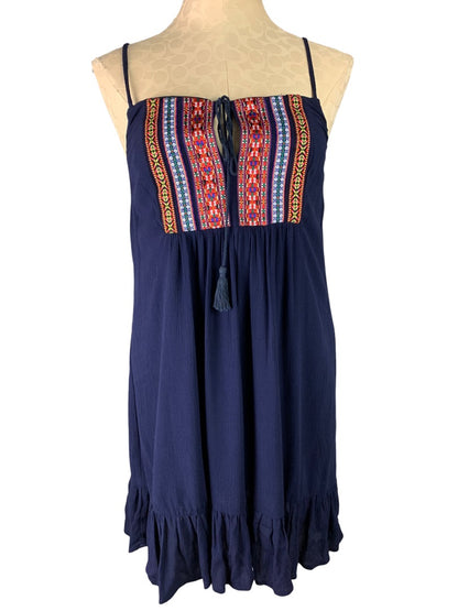 Small Way-In Clothing Company Women's Navy Blue Boho Sundress Spaghetti Strap Pullover