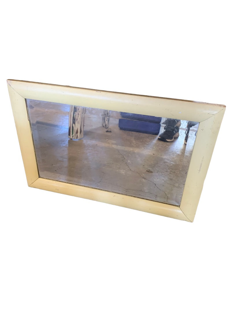 Antique Yellow Wooden Frame Beveled Mirror 15.5" x 23.5"