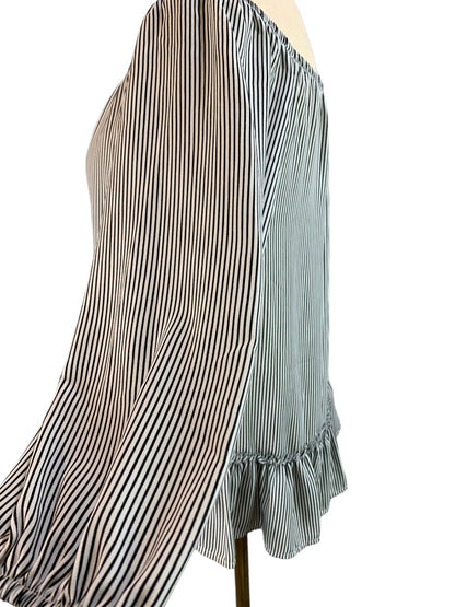 Small Bailey 44 Women's Off the Shoulder Flowy Ruffle Hem Blouse Striped