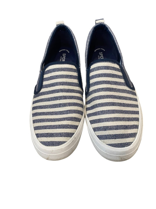 Size 12 Sperry Blue White Striped Slip On Sneakers Women's