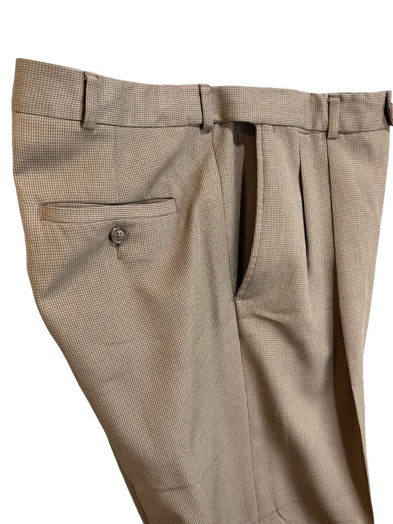 36 x 32 Haggar Men's Brown Micro Houndstooth Cuffed Dress Pants