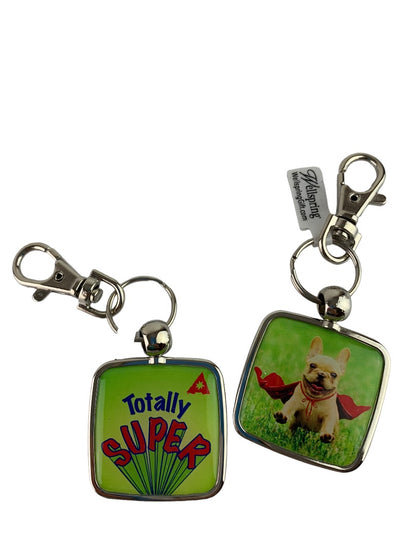 Wellspring Set of 2 New "Totally Super" Clip Key Chain Puppy French Bulldog New