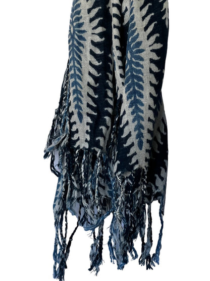 Spartina Long Linen Blend Scarf Blue Stripe Fringed