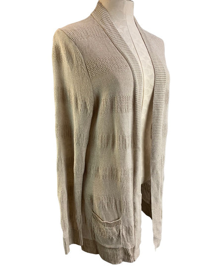 Large Talbots Women's Tan Open Linen Lightweight Cardigan Pockets Tunic Length