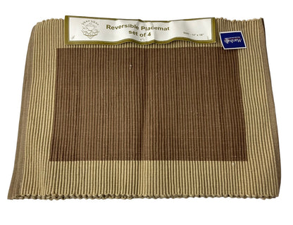 Set of 4 Very Very Table 100% Cotton Ribbed Reversible Placemats 13" x 18" Brown New