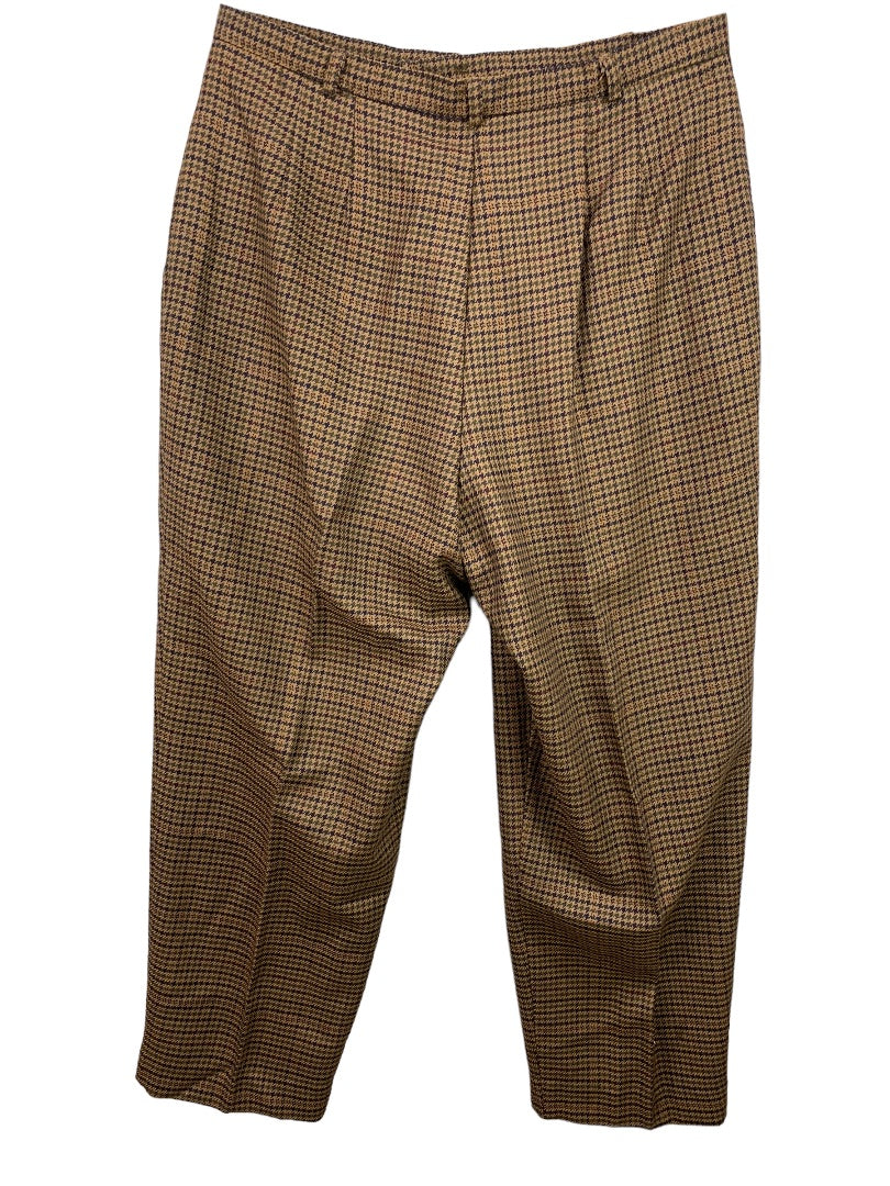 Size 14 Chelsea Campbell Women's Wool Dress Pants Brown Houndstooth Vintage