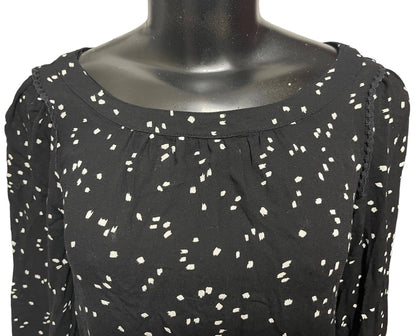 XXS Anthropologie Maeve Scoop Neck Long Sleeve Womens Top Black Polka Dots