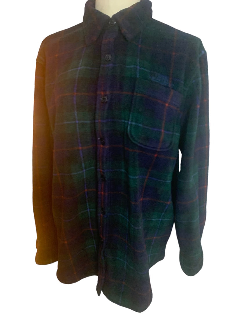 Medium Lauren Ralph Lauren Women's Fleece Shacket Button Up Shirt Green Navy